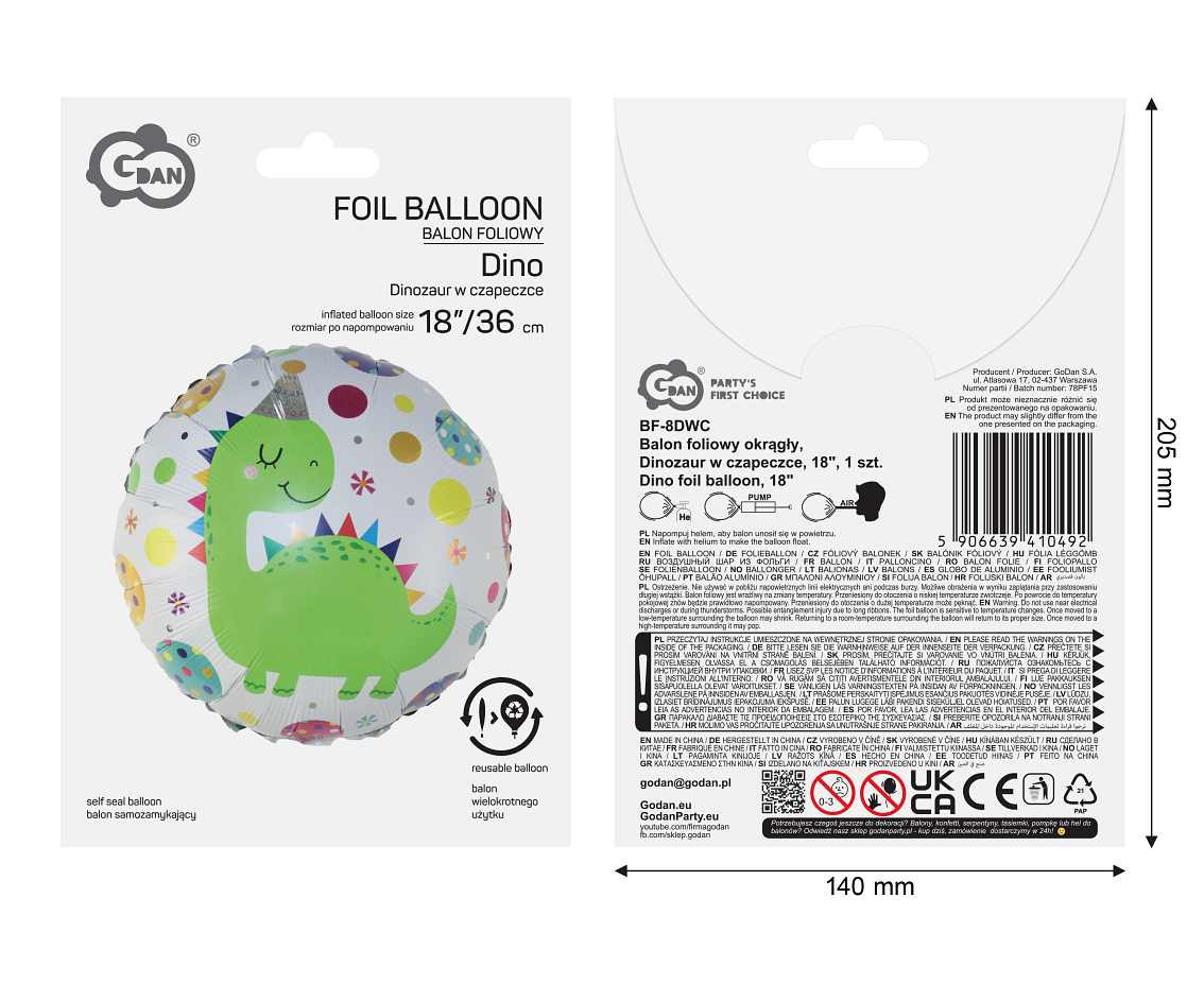 Dino foil balloon, 18" EOL